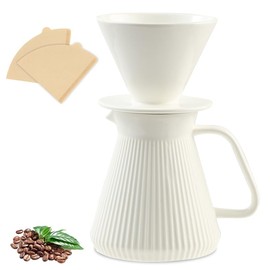 AYUCIA Pour Over Coffee Maker Set V60 Coffee Dripper Set with Paper Coffee Filters, 17.5OZ, White Cream,for Home Café Restaurant Camping