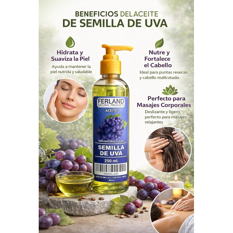 ACEITE DE SEMILLA DE UVA 100% PURO. 250 ml