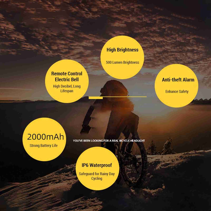 Bicycle Head Light Bike with Speedometer Wireless Horn 2000mAh Waterproof