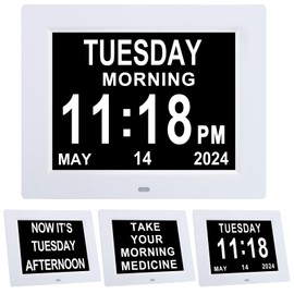Large Display Digital Calendar Clock with Day and Date for Elderly-Dementia Clock for Seniros Large Number Digital Clocks with 8 Alarm Options & Auto-Dimming