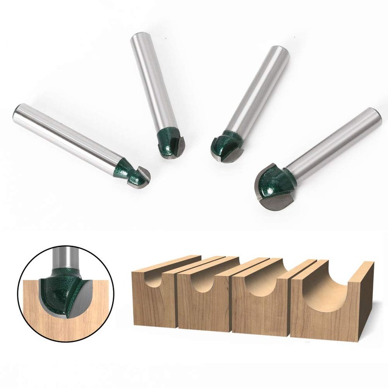 Bestgle 4pcs 1/4" Shank Professional Round Nose Core Box Router
