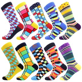 BISOUSOX Gifts for Men Funny Socks Men 39-46 Colourful Men's Socks Cotton Fun Socks Pattern Stockings Men's Birthday Gift for Men Father's Day Gift, 10-Pairs-Medley9