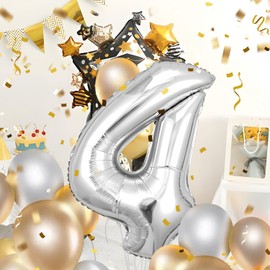 Number Balloons 4,Sliver Balloons 4 for Birhtday Party Decoration,40 Inch Giant Helium Foil Number Balloons for Boys Girls 4th Birthday Party Decor Anniversary Party Decorations Supplies