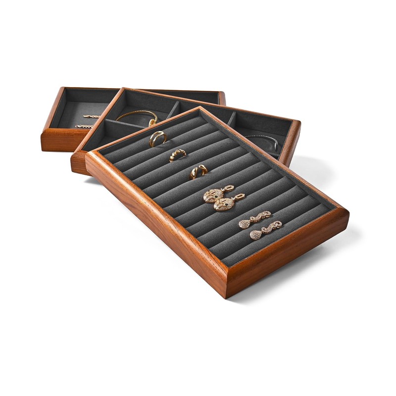 Oirlv Solid Wood 6 Grid Jewellery Trays, Stackable, Organiser for