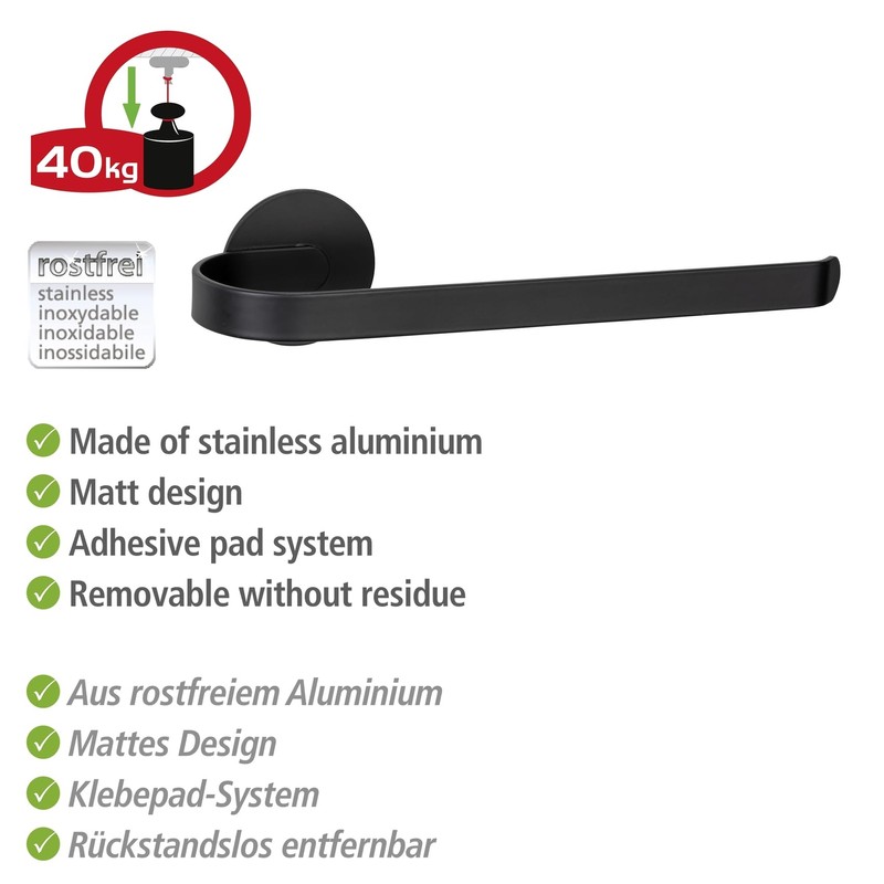 WENKO Turbo-Loc® Bivio Black Matt Towel Rail Aluminium Wall Holder