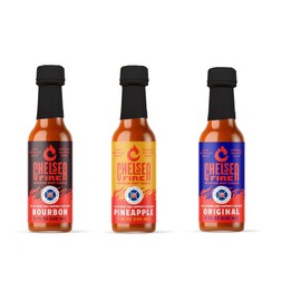 CHELSEA FIRE Wicked Hot Sauce – Sweet and Spicy Tropical Heat, Gourmet Hot Sauce with Fresh Flavors – Perfect for Grilling, Marinades, and Dipping – 5 FL OZ Bottle (Bourbon+Pinapple+Original)