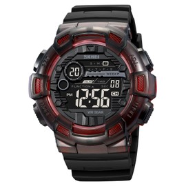 Gosasa Fashion Multifunction Watch for Men Big Dial Outdoor Sport Men's Digital Watches Date Casual Male Wristwatch Waterproof LED Back Light (Black Red)