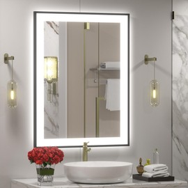 CHARMOR Framed LED Lighted Bathroom Mirror 24x32, Dimmable Vanity Mirror for Wall, Backlit and Front Lighted, Anti-Fog (Horizontal/Vertical)