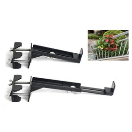 Adjustable Deck Railing Planter Box Bracket(6 to 9 Inches) , Fence Flower Box Bracket, Universal Planter Box Outdoor Hanging Bracket(2 Pack Black)