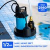 BOMGIE 1/2 HP 2980 GPH Submersible Sump Pump, Clean/Dirty Water