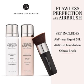 MagicMinerals AirBrush Foundation Set by Jerome Alexander (WARM MEDIUM) – 3pc Set Includes Primer, Foundation and Kabuki Brush - Spray Makeup with Anti-aging Ingredients for Smooth Radiant Skin