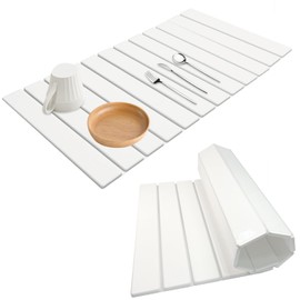 Large Stone Dish Drying Mats for Kitchen Counter ，Collapsible Quick Dry Dish Drying Mat，Eco-Friendly Absorbent Diatomaceous Earth Mat for Dishes Cups, Match Any Countertop (White, 24“×16”)