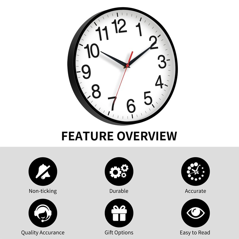 Rohioue 18 Inch Wall Clock, Modern Battery Operated Wall Clocks,