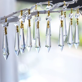 H&D 15pcs Large Clear Crystal Chandelier 60mm Icicle U-Drop Prisms Lamp Parts Brass Connectors