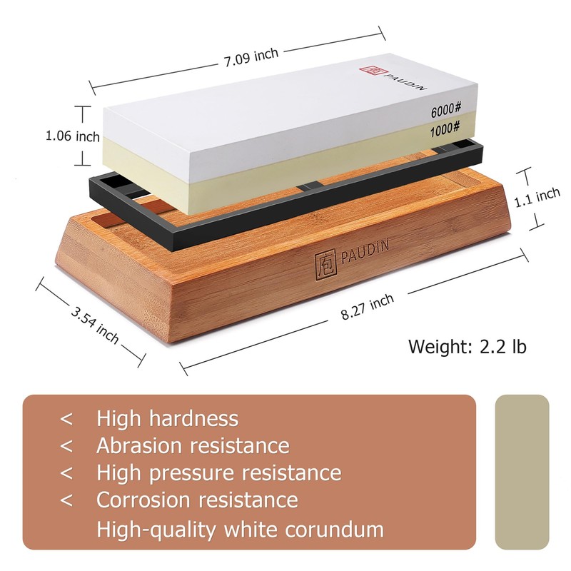 Paudin Premium Whetstone Knife Sharpener Stone Kit 1000/6000 Grit -