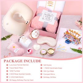 HSOEIXL Birthday Gifts for Women, Happy Birthday Gifts for Her, Birthday Gift Basket w/Blanket,Unique Relaxing Spa Birthday Gifts for Mom Sister Teacher Girlfriend Coworker Wife Bestie BFF