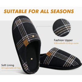 COFACE Mens Cozy Memory Foam Scuff Slippers Casual Slip On Warm House Indoor/Outdoor Shoes Sandal Slippers size 8 Black