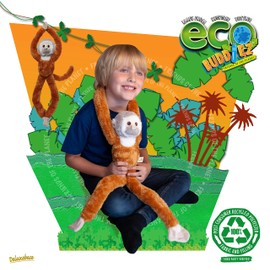 EcoBuddiez Tree Huggers - Squirrel Monkey from Deluxebase. 28 inch Hanging Stuffed Animals Made from Recycled Plastic Bottles. Eco-Friendly Cuddly Plush Toy and Perfect Cuddly Gift for Kids.