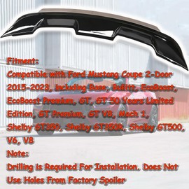Mactoom Rear Spoiler W/Smoke Gurney Flap Wicker Bill Compatible with Ford Mustang 2015-2023 Coupe 2DR GT500 Style Glossy Black