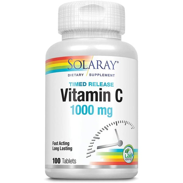 Solaray Vitamin C w/Rose Hips & Acerola | 1000mg | Two-Stage Timed-Release | Non-GMO & Vegan (100 Tabs)