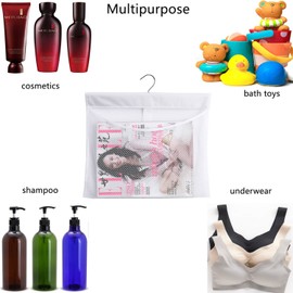 ALYER Hanging Mesh Shower Pockets for 34oz/1000ml Shampoo and Conditioner,Colorful Bath Toy Organizer,Hanging Tandem Type Closet Accessories Storage Bag,White