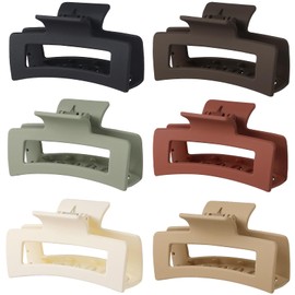 Sisiaipu 3.5 Inch Medium Hair Claw Clips 6 Pack Brown Hair Clips for Women Square Claw Clips Rectangle Clips for Hair Banana Jaw Clips Hair Accessories for Girls -Brown