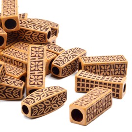 Hair Beads for Dreadlocks, 60pcs Imitation Wooden Hair Beads Braids 12mm Big Hole Loose Beads for Jewellery Making, 3 Styles