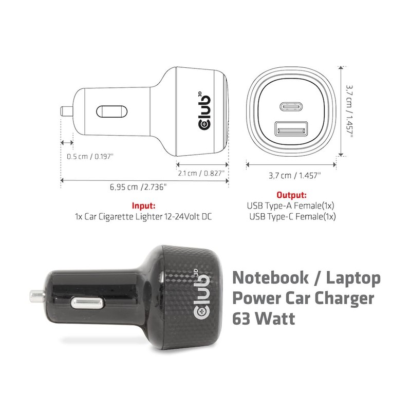 Club3D CAC-1922 Notebook/Laptop 12 V Car Charger 63 Watt