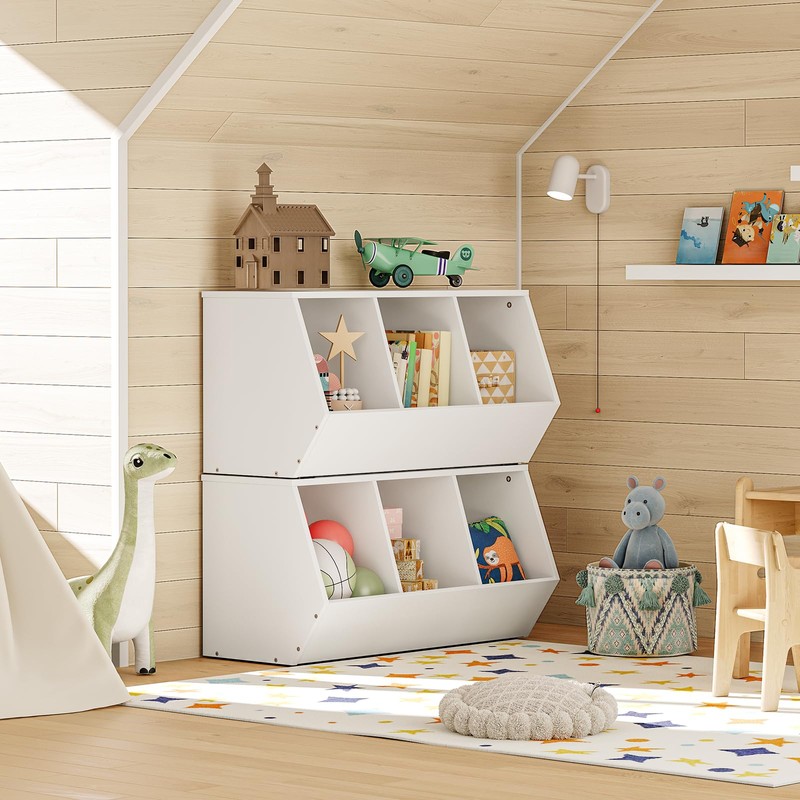 HOOBRO Toy Storage Cubby, Kids Bookshelf, Stackable 3-Bin Toy Storage