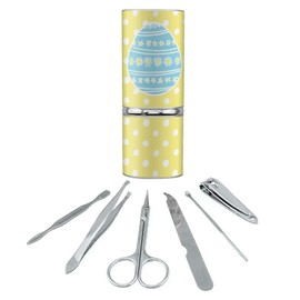 Cute Blue Easter Egg with Daisies Stainless Steel Manicure Pedicure Grooming Beauty Care Travel Kit