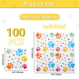 100Pcs Dog Print Paper Napkins 13 x 13inch Colorful Puppy Dog Party Paper for Kids Puppy Party Decorations Dog Party Supplies