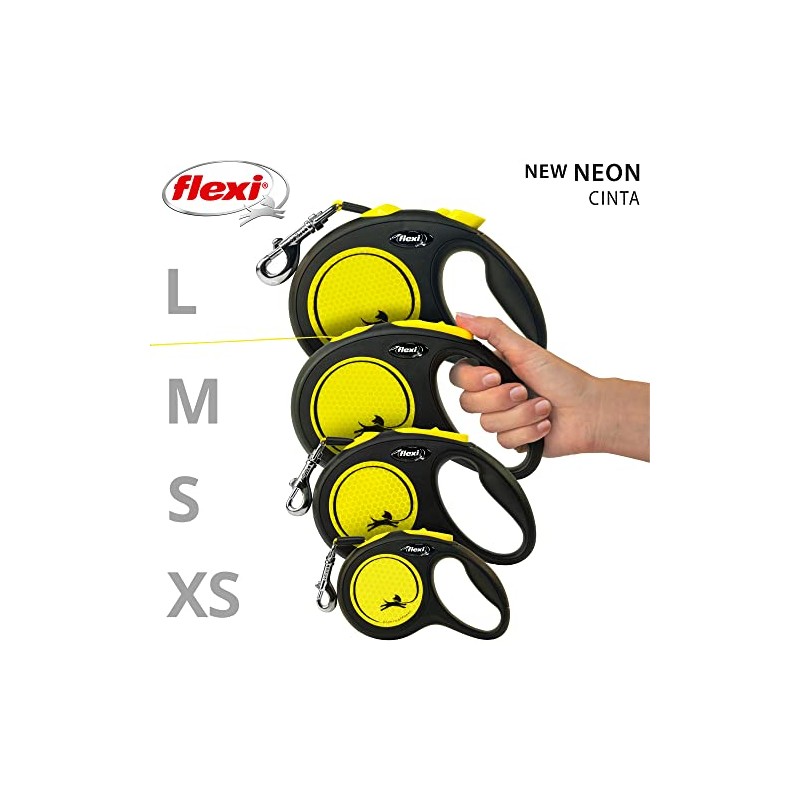 FLEXI Automatic Leash, Small (5m), Negro/Amarillo Reflejante