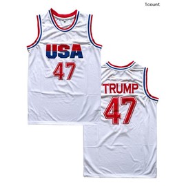Men’s #47 USA Jersey  Trump White Basketball Stitched Embroidery Jersey basketball jersey Men's Sleeveless practical gift jersey  chic turf  jersey - Color: White, Size: S