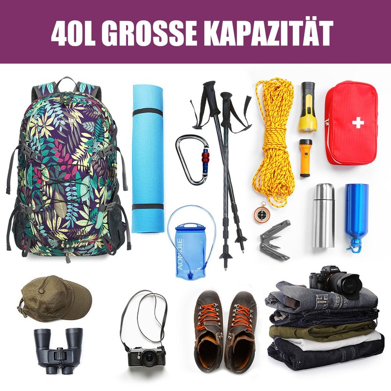 BECOJADDE Hiking Backpack Men Women 40L Ultralight Foldable Backpack Waterproof