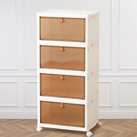 Sweet Furniture Stackable Plastic Storage Bins with Lid - 23QT Foldable Organizers and Storage with Magnetic Doors & Lockable Wheels,Office:_1 Tier - M: Left and Right Door