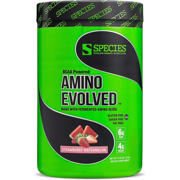 Species Nutrition Amino Evolved EAA & BCAA Powder, Fermented Amino Acids, Branched Chain Amino Acid Muscle Recovery & Endurance, Pre & Post Workout Supplement (Strawberry Watermelon, 30 Servings)