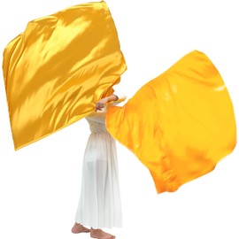 Wuchieal 51'' * 45'' rectangle Worship Flags, silk like Prophetic Worship Banner Praise Flags with Scalable Rods 1 pairs (Gold)