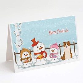 Merry Christmas Carolers Border Collie Red White Greeting Cards and Envelopes Pack of 8
