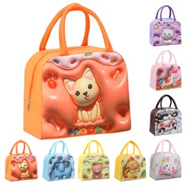 LHLZNB Three-Dimensional Cartoon Lunch Bags， Insulated Pack Lunch Bag for Kids Girls Boys, Portable Lunch Box Bag, Thermal Leak-Proof Cooler Bag for Work School Travel Picnic (Orange Puppy)