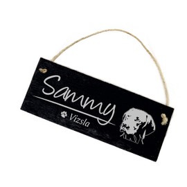 Dekolando Home Accessories Engraved Slate Sign - Vizsla Dog Motif with Name Plate - Door Sign 22 x 8 cm