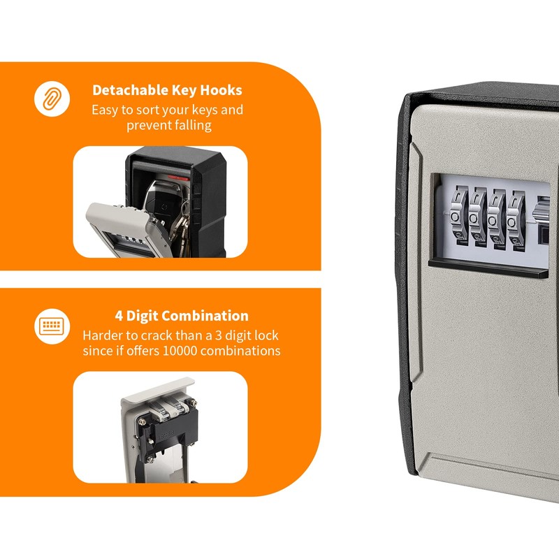 UPGRADE Extra Large Capacity Key Lock Box, Weatherproof Wall Mount