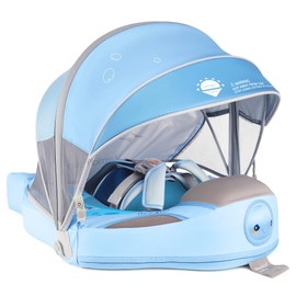 Mambobaby Baby Pool Float with Removable Sun Canopy - Non Inflatable Infant Swim Float with Anti-Flip Tail Design, Waterproof & Skin-Friendly Baby Float for Swimming (3-24 Months)