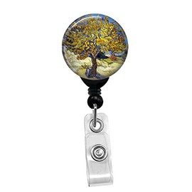 Vincent Van Gogh - The Mulberry Tree -Retractable Badge Reel - ID Name Tag Custom Badge Holder (Black Badge Reel with Belt Slide Clip)