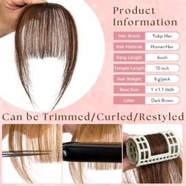 Clip in Bangs 100% Real Human Hair Extensions Wispy Bangs for Women Fake Bangs Clip on Bangs Faux Hair extensions Fringe with Temples (Dark2 Brown2)