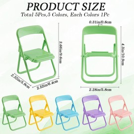 CRASPIRE 5 Colors Mini Folding Chair Phone Stand Holder Desktop Foldable Green Candy Color Lazy Funny Cute Cell Mobile Phone Holder Multi Angle Functions Miniature Furniture Accessories