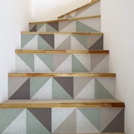 funlife 14Pcs Staircase Decoration, Peel and Stick Contact Paper Stair Sticker, Self-Adhesive Wallpaper for Kitchen Shelf Drawers Liner 7.08"x39.37" Slanting Lattice