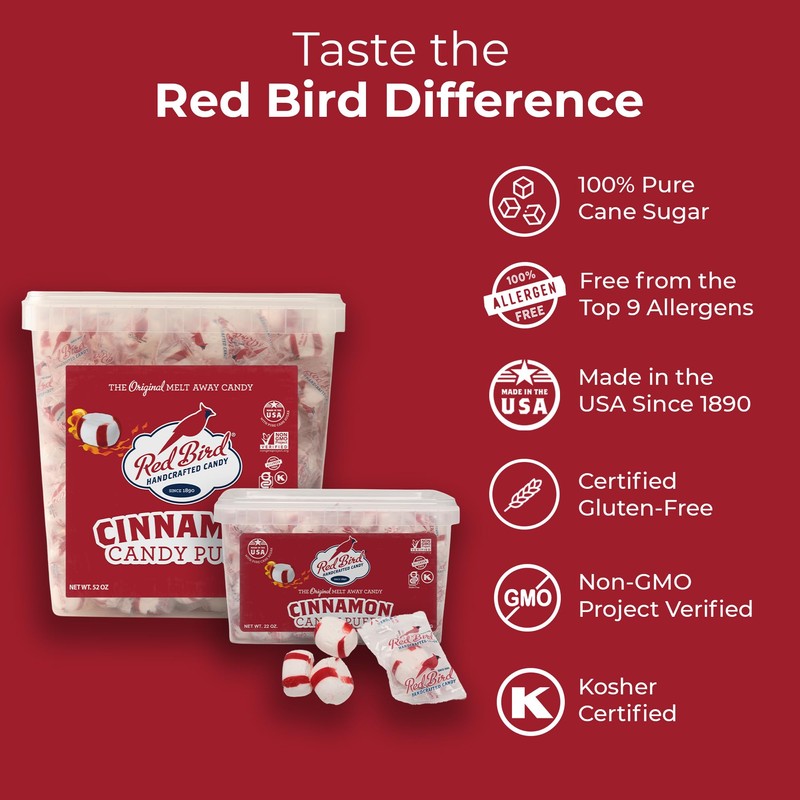 Red Bird Cinnamon Candy, Individually Wrapped, Gluten Free Breath Mints,