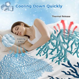 Coral Cooling Blankets for Hot Sleepers Blue Green Coral Minimalist Art Cool Throw Blanket, Lightweight Marine Life Ice Blanket 40" x 60" Summer Cold Blankets for Night Sweats