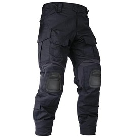 OCANXUE Men’s Tactical Pants with Knee Pads Camo Cargo Pants Waterproof Hiking Pants 10 Pockets No Belt Black 36