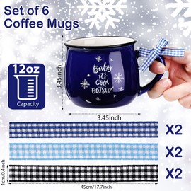 Zubebe 6 Pieces Winter Coffee Mugs Snowflake Ceramic Cups Tumbler Hot Cocoa Mugs Gift Set for Christmas Holiday Tiered Tray Coffee Bar Decorations